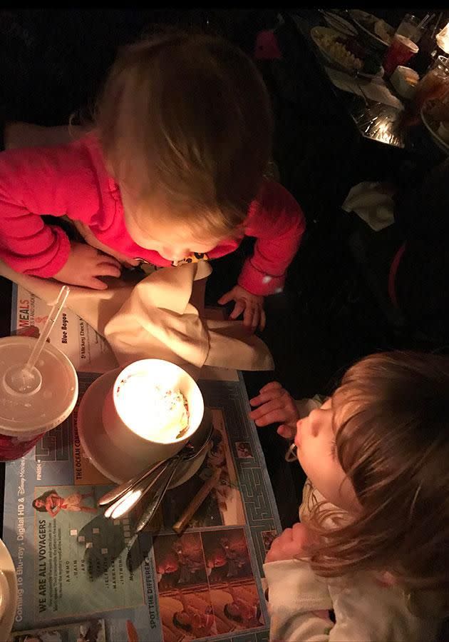 Jillian&#39;s daughters share a cupcake for their brother&#39;s birthday.