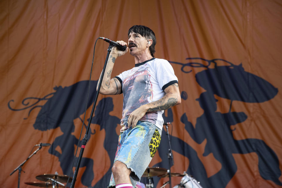 Anthony Kiedis of the Red Hot Chili Peppers performs at the New Orleans Jazz and Heritage Festival, on Sunday, May 1, 2022, in New Orleans. (Photo by Amy Harris/Invision/AP)