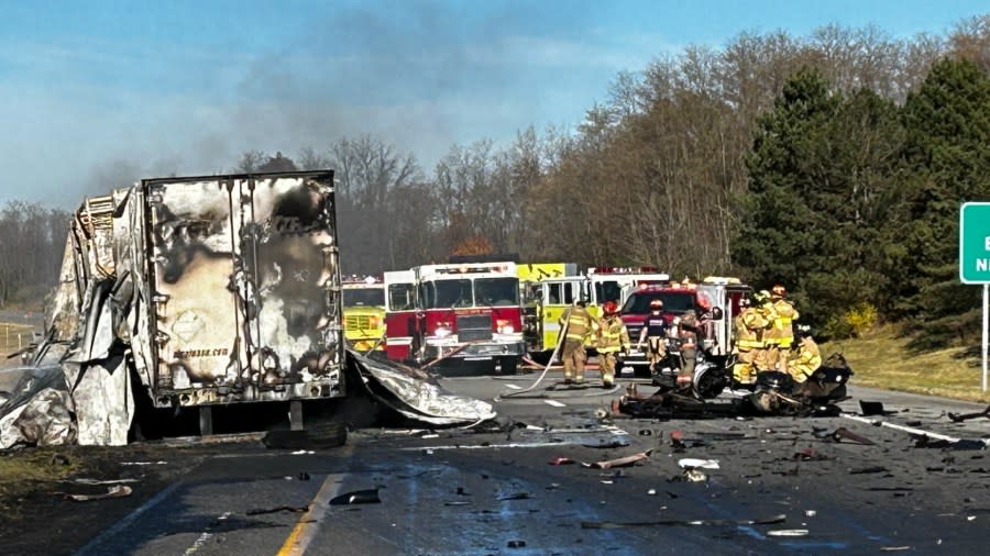 The scene of a crash on northbound US-31 near the state line on Nov. 14, 2023. (Courtesy Michigan State Police)