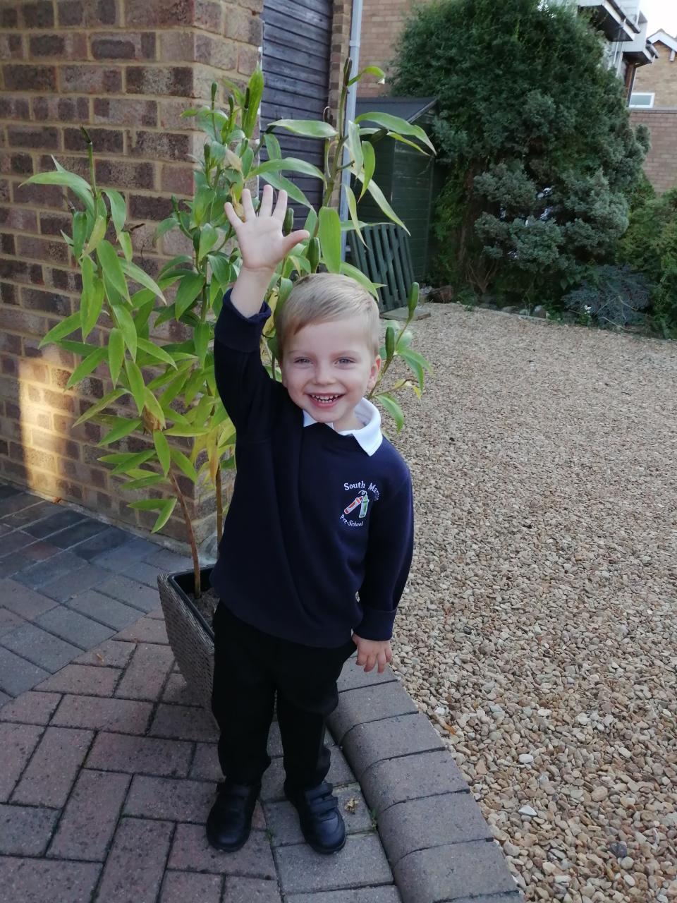 Four-year-old boy on his first day of school