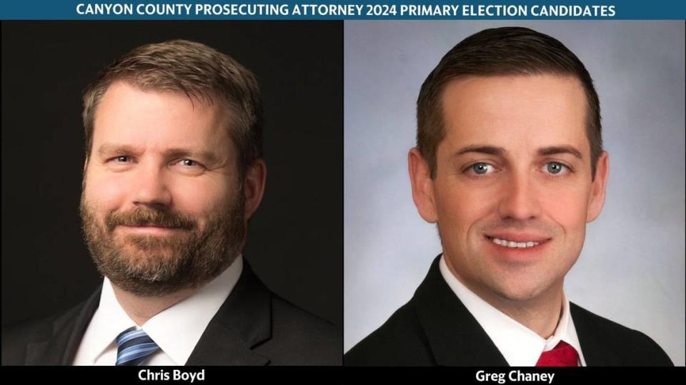 Canyon County Prosecuting Attorney 2024 Primary Election candidates Chris Boyd and Greg Chaney.