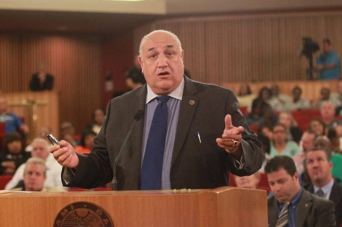 John Rivera, shown here addressing the Miami-Dade County Commission in 2013, is a Republican candidate for Miami-Dade sheriff in 2024. 