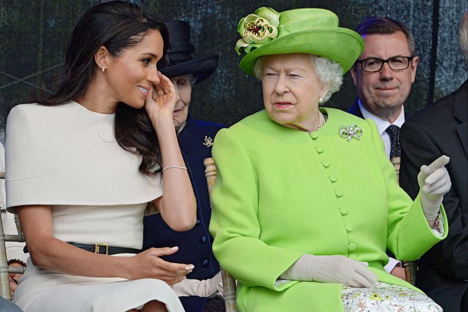 The Queen’s message was broadcast hours before Meghan and Harry’s interview with Oprah Winfrey was aired in the United StatesPOOL/AFP via Getty Images