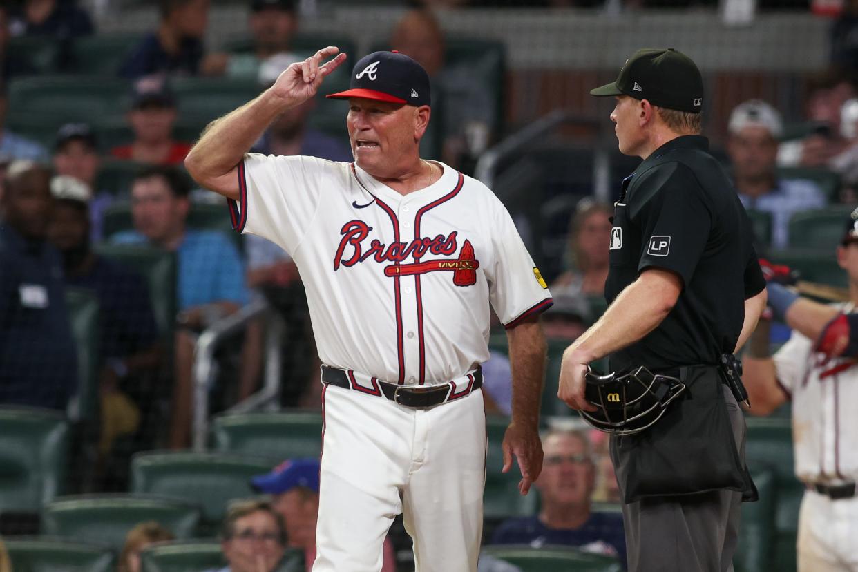 Brian Snitker was ejected against Milwaukee on Wednesday.