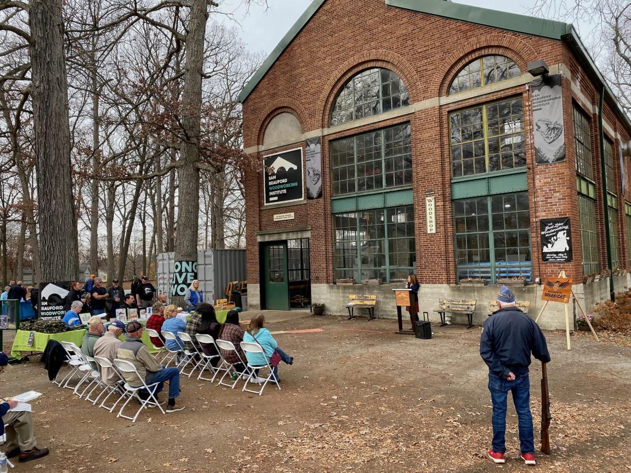 The Sam Beauford Woodworking Institute in Adrian, pictured Nov. 11 during Vetsgiving to recognize participants in and supporters of its Woodworking Warriors program, will host the Great Lakes Woodworking Festival Saturday and Sunday, June 17-18.