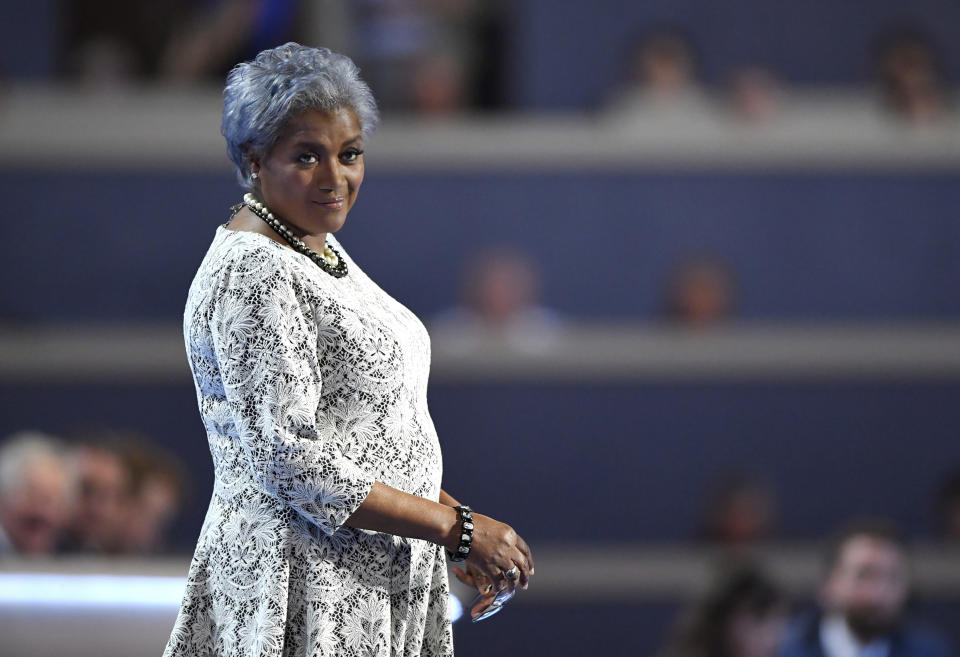 FILE - In this Tuesday, July 26, 2016 file photo, Democratic National Committee Vice Chair Donna Brazile takes the stage during the second day of the Democratic National Convention in Philadelphia. On Friday, Aug. 16, 2019, The Associated Press reported on stories circulating online incorrectly asserting that Fox News has announced that Brazile will replace host Tucker Carlson on his prime-time show, Tucker Carlson Tonight. wld(AP Photo/Mark J. Terrill)
