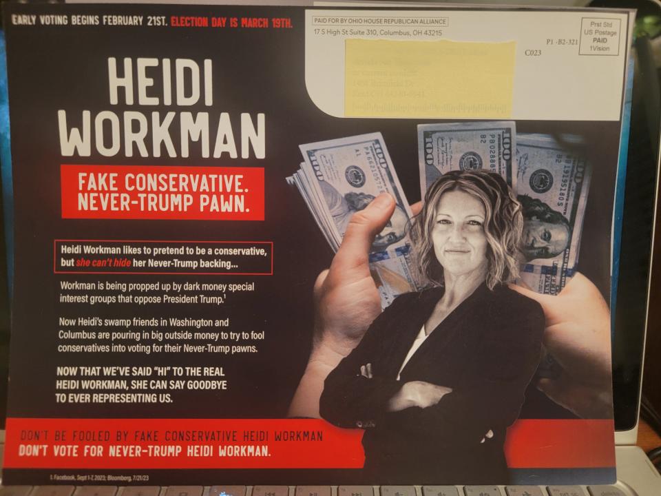 Heidi Workman, a Republican candidate for State Representative in the 72nd district, says she's the target of several mailers attacking her. Her opponent, State Rep. Gail Pavliga, claims the same.