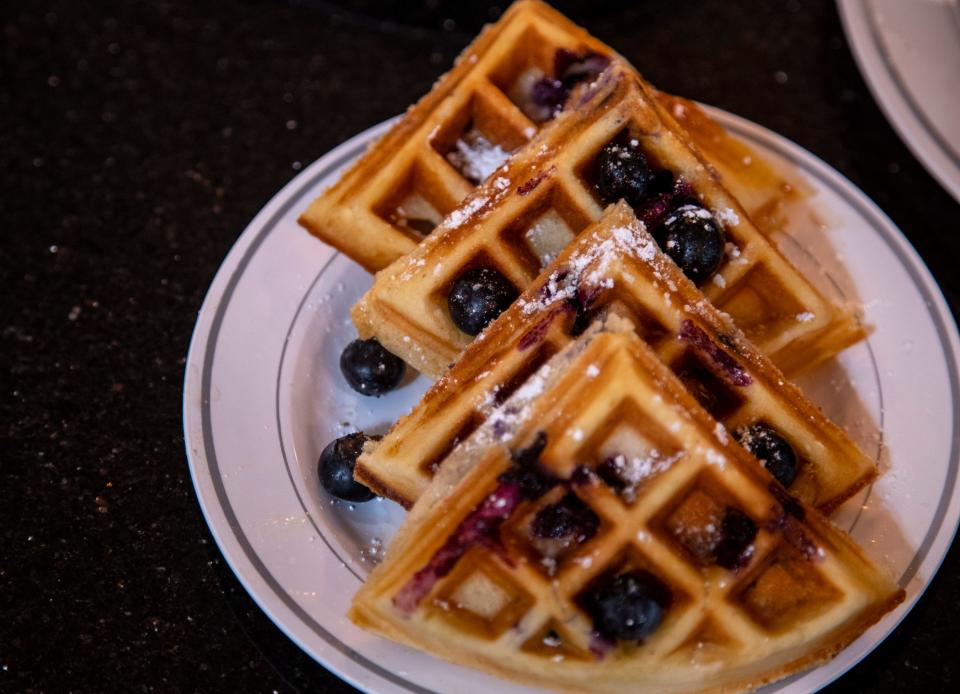 An order of blueberry waffles at Le Petit Dejeuner in Cathedral City.