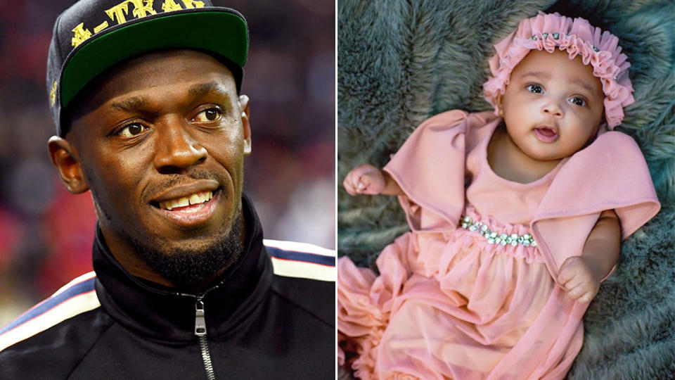 Pictured here, Usain Bolt and a picture of his baby girl, Olympia.