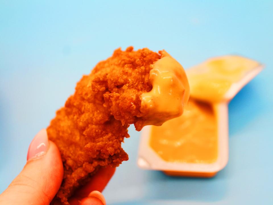 chick fil a chicken tenders dipped in chick fil a sauce