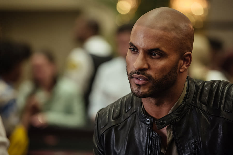 <p>Ricky Whittle as Shadow Moon in Starz’s <i>American Gods</i>.<br><br>(Photo: Starz) </p>