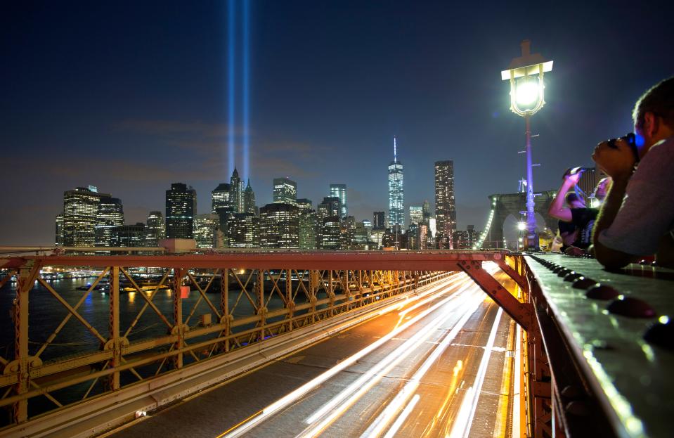 The Tribute in Light art instillation in New York City in 2014 remembering the 9/11 attacks.