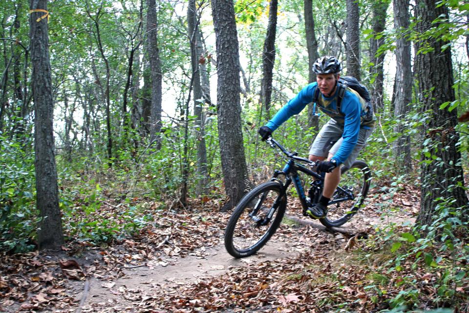 A mountain biker rides the John Muir trails in the Kettle Moraine State Forest Southern Unit south of Palmyra.