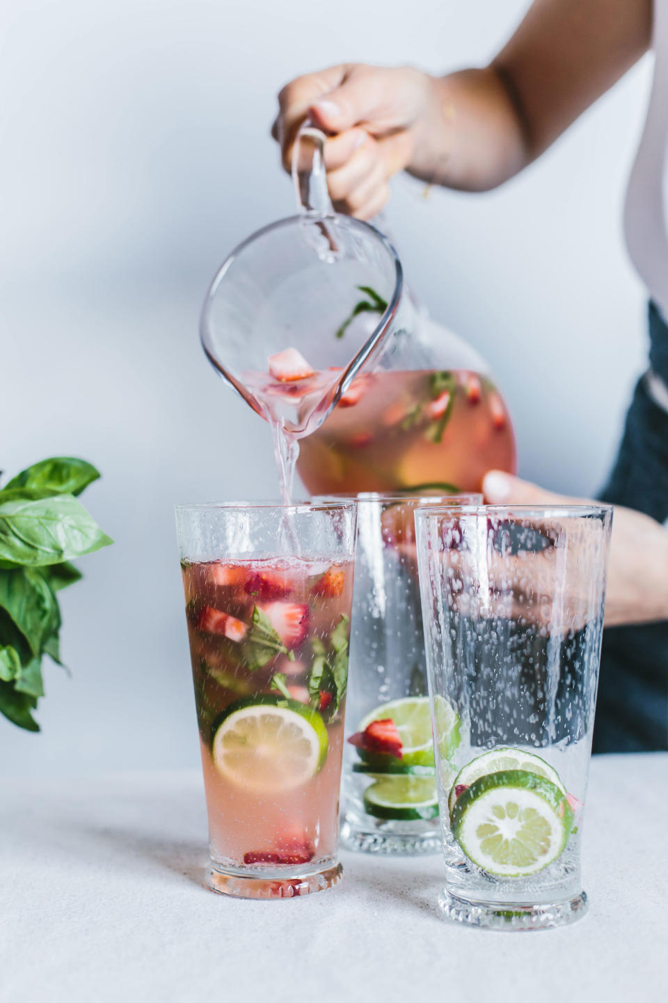 Honey-Sweetened Limeade with Strawberries and Basil