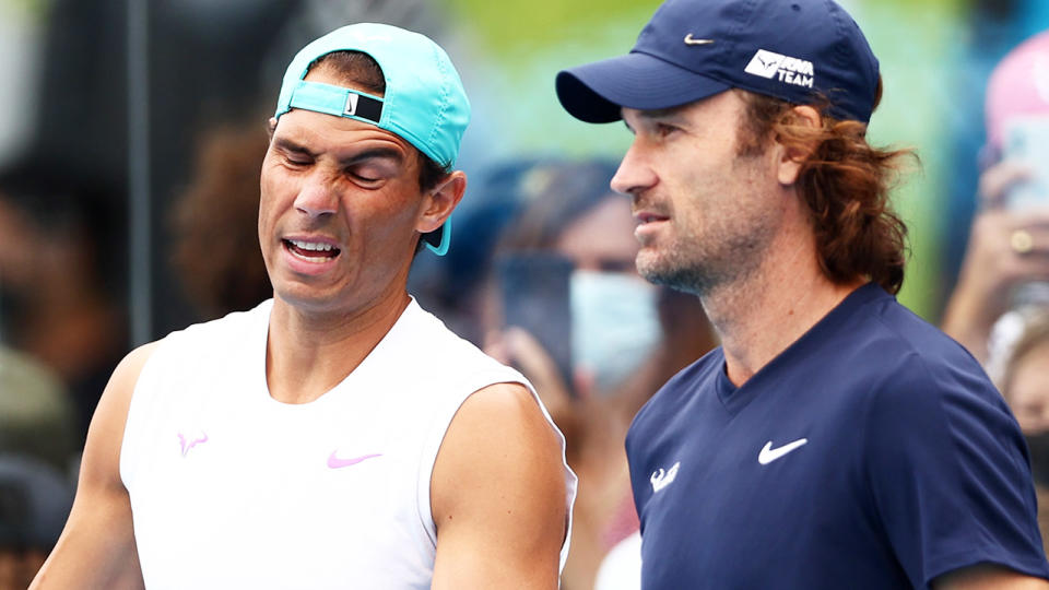 Rafa Nadal, pictured here with coach Carlos Moya during a practice session at the Australian Open.