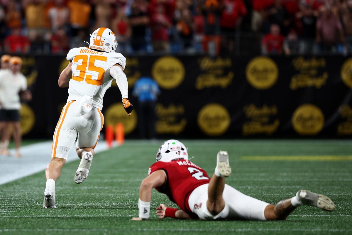 Walk-on Will Brooks scores an 85-yard touchdown after an interception in Tennessee football against NC State