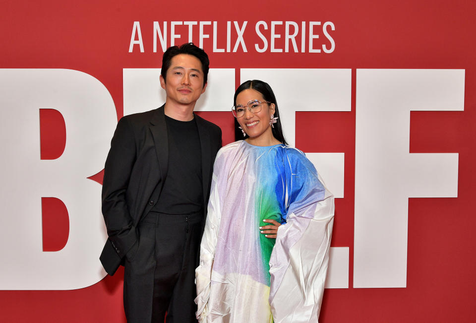 Steven Yeun and Ali Wong attend Netflix's Los Angeles premiere of "BEEF" at Netflix Tudum Theater