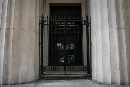 A gate is locked at the entrance to the Federal Hall National Memorial, as the partial U.S. government shutdown continues in New York, U.S., January 7, 2019. REUTERS/Brendan McDermid