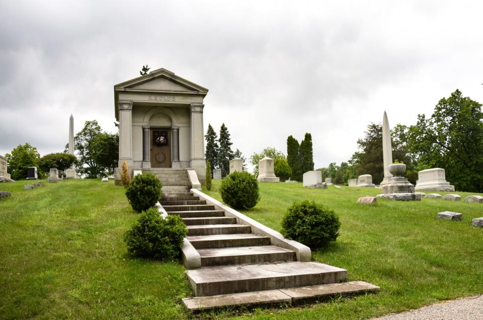 The R.E. Olds mausoleum at Mount Hope Cemetery on July 8, 2021.