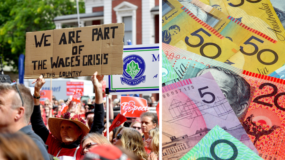 South Australian public school teachers seen protesting in Adelaide over stalled enterprise agreement negotiations with the SA State Liberal Government. Image: AAP/Sam Wundke