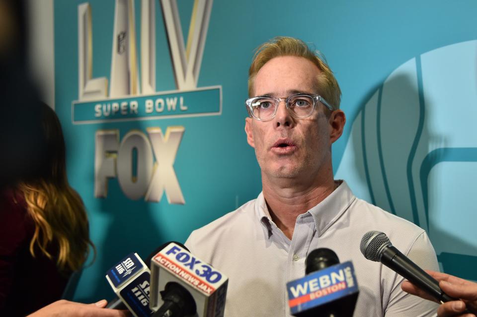 Fox Sports broadcaster Joe Buck speaks with the media during Fox Sports media day for Super Bowl 54 in 2020.