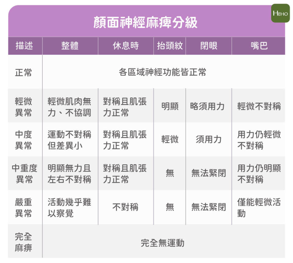 顏面神經麻痺分級表格