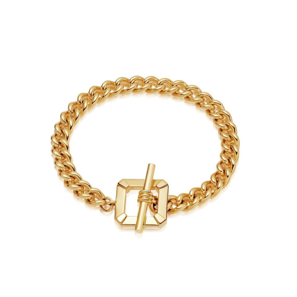 <p><a class="link " href="https://go.redirectingat.com?id=127X1599956&url=https%3A%2F%2Fuk.missoma.com%2Fcollections%2Fbracelets%2Fproducts%2Flucy-williams-gold-t-bar-chain-bracelet&sref=https%3A%2F%2Fwww.harpersbazaar.com%2Fuk%2Ffashion%2Fjewellery-watches%2Fg35254072%2Fgold-chain-bracelets%2F" rel="nofollow noopener" target="_blank" data-ylk="slk:SHOP NOW;elm:context_link;itc:0;sec:content-canvas">SHOP NOW</a></p><p>This chunky gold-plated bracelet has a flattened chain and T-bar clasp in a nod to 1980s styling. </p><p>Gold plated chain bracelet, £125, <a href="https://uk.missoma.com/" rel="nofollow noopener" target="_blank" data-ylk="slk:Missoma;elm:context_link;itc:0;sec:content-canvas" class="link ">Missoma</a></p>