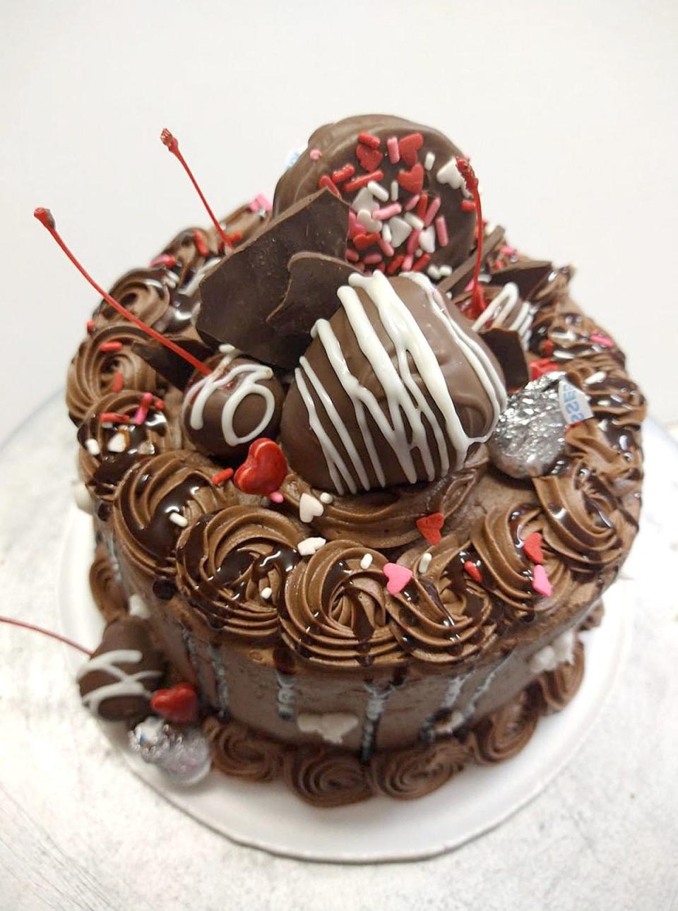 Both Cakery locations were ready for Valentine's Day last week with preordered cakes like this one.