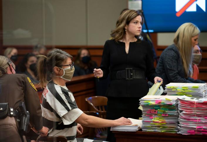 Jennifer Crumbley looks on during a hearing in the 52/3 District Court in Rochester Hills on Thursday, Feb.24, 2022. 