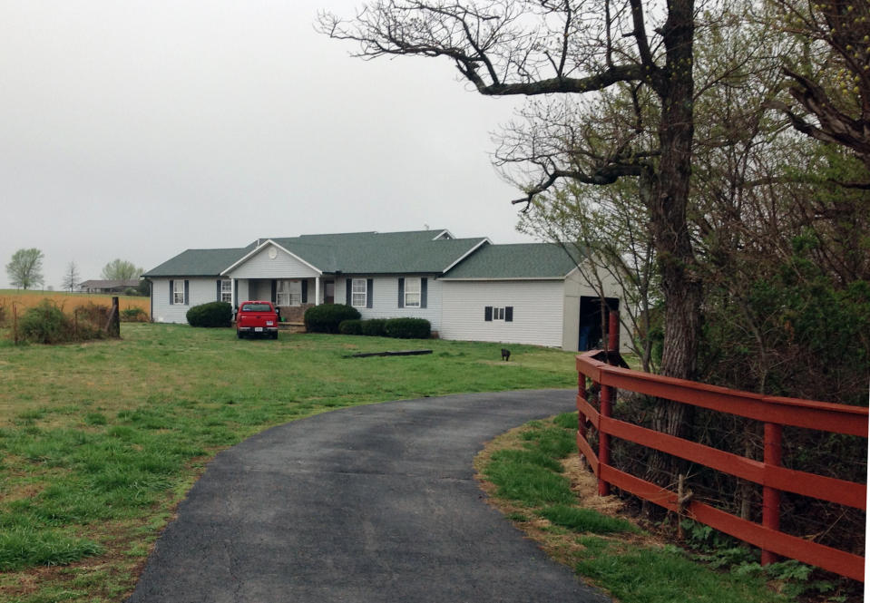 This April 14, 2014 photo shows the Aurora, Mo. home of Frazier Glenn Cross. Cross, 73, is accused of killing three people in attacks at a Jewish community center and Jewish retirement complex on Sunday near Kansas City. He was booked into Johnson County jail on a preliminary charge of first-degree murder after the attacks in Overland Park. (AP Photo/Maria Sudekum)