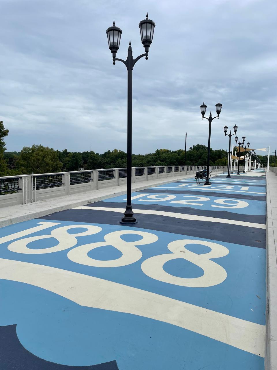 The painted surface of Augusta's Fifth Street bridge bears important dates in the bridge's history. Floods severely damaged the bridge in 1888 and 1929, and the current bridge was completed in 1931, months before its official June 1932 opening.