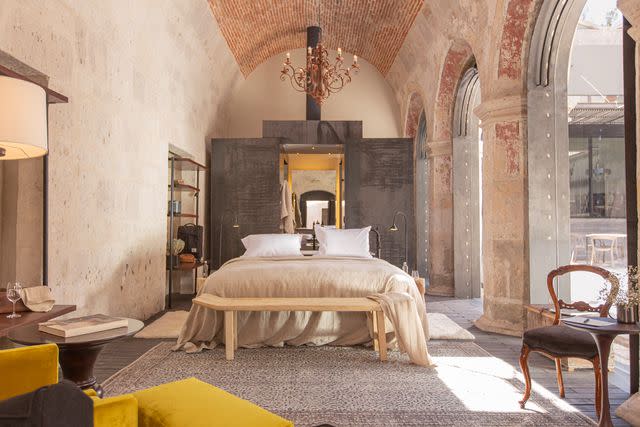 <p>Courtesy of Belmond</p> A guest room at Arequipa's Cirqa hotel, housed in a former monastery.