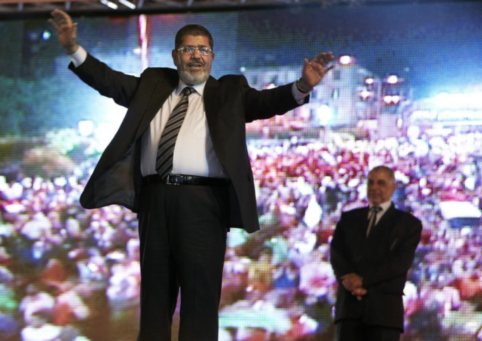 Ousted Egyptian president Mohammed Morsi at a rally prior to his election.