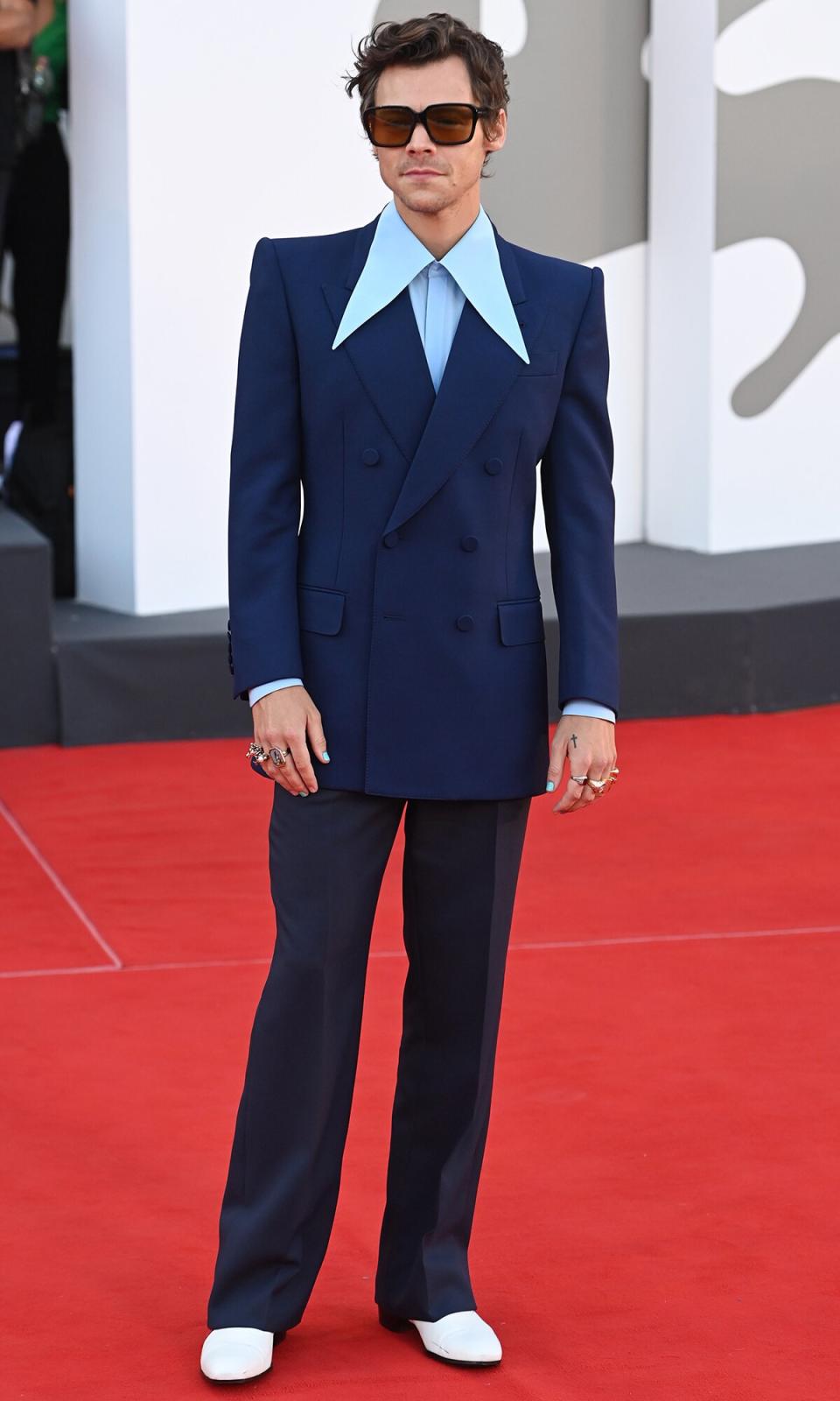 Harry Styles attends the "Don't Worry Darling" red carpet at the 79th Venice International Film Festival on September 05, 2022 in Venice, Italy