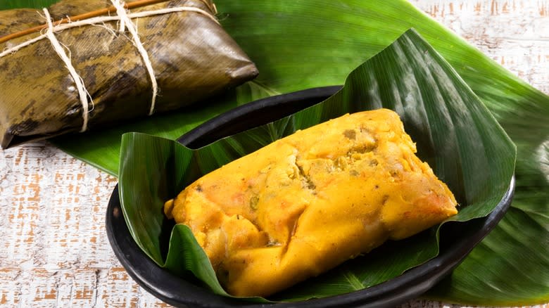 Food wrapped in banana leaves