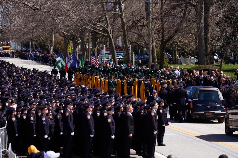 A large crowd of NYPD officers outside St. Rose of Lima Roman Catholic Church for Diller’s funeral. James Keivom