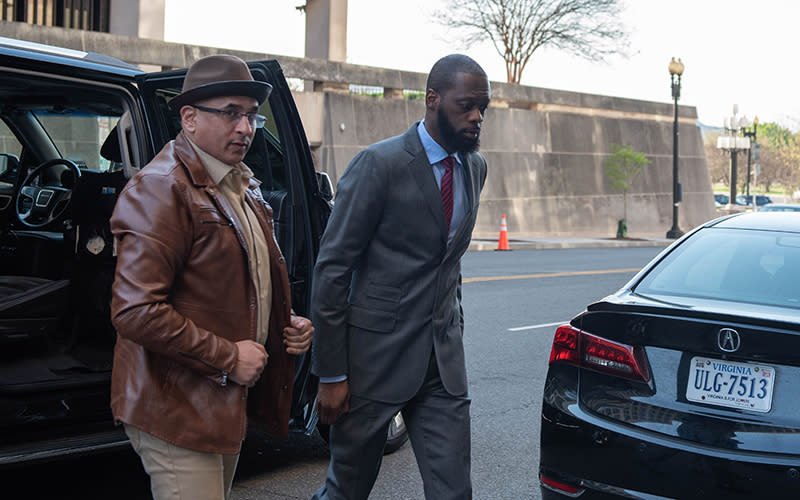 Former member of the Fugees Pras Michel arrives at the E. Barrett Prettyman United States District Court House