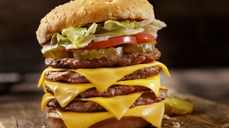 cheeseburger with four patties