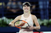 Dubai Duty Free Tennis Championships - Semi-Finals - Dubai, United Arab Emirates - February 23, 2018. Elina Svitolina of Ukraine celebrates after defeating Angelique Kerber of Germany. REUTERS/Ahmed Jadallah