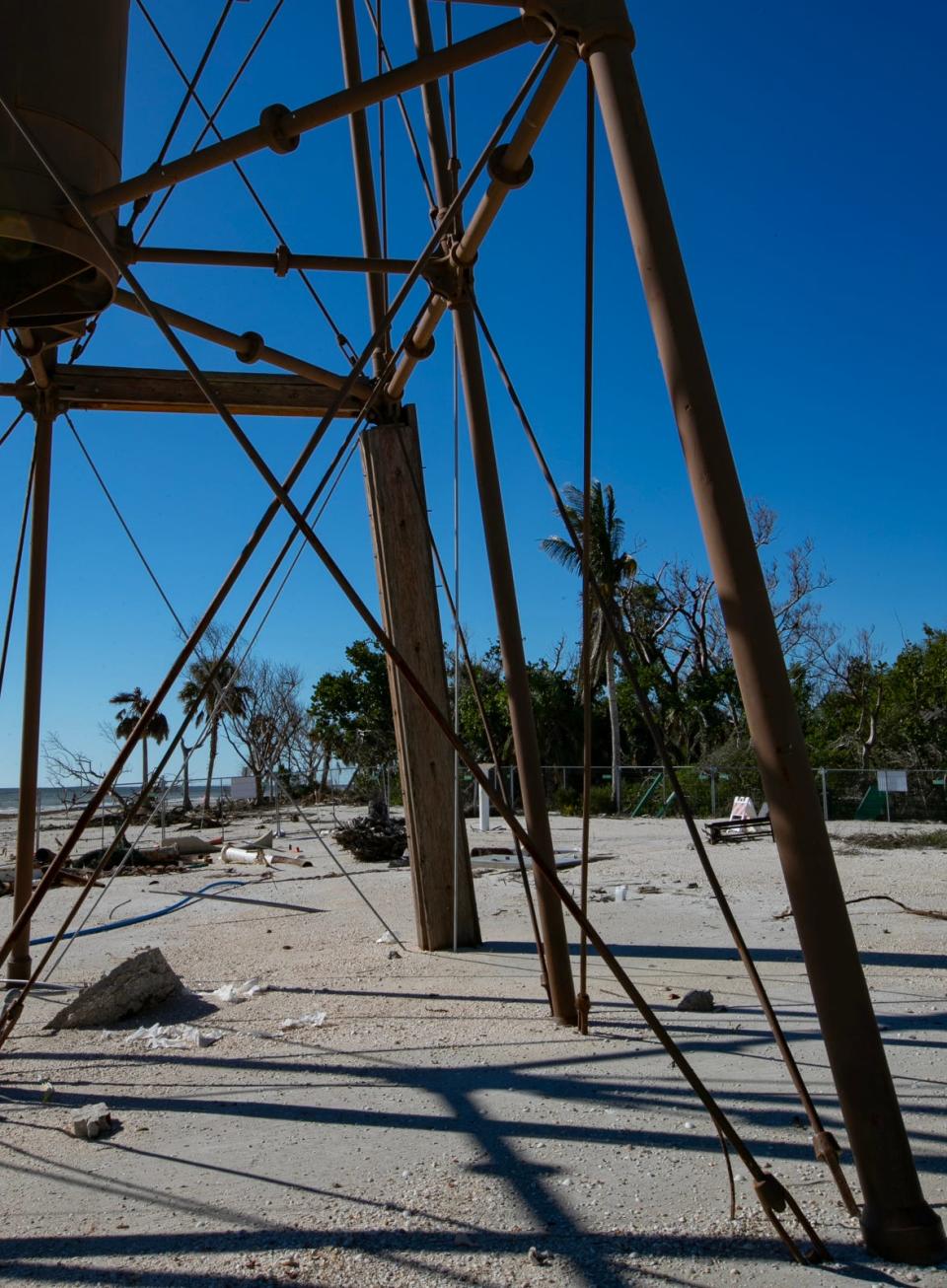 The Sanibel Lighthouse is still under repair Tuesday, Dec. 19 2023, after suffering the impacts from Hurricane Ian last year.