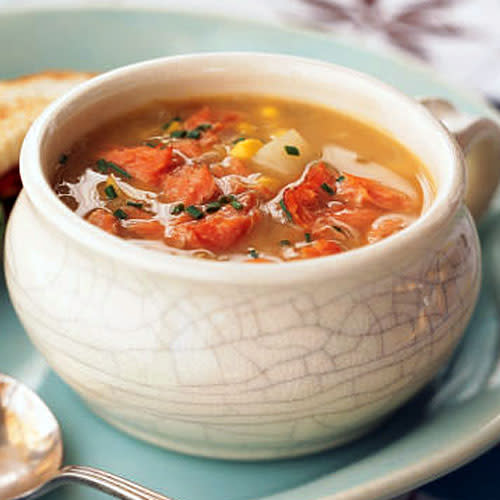 Sweet Corn Chowder with Hot-Smoked Salmon