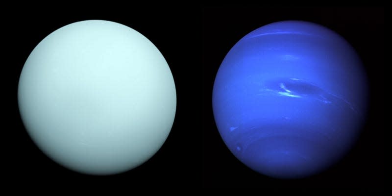 Uranus (left) and Neptune.