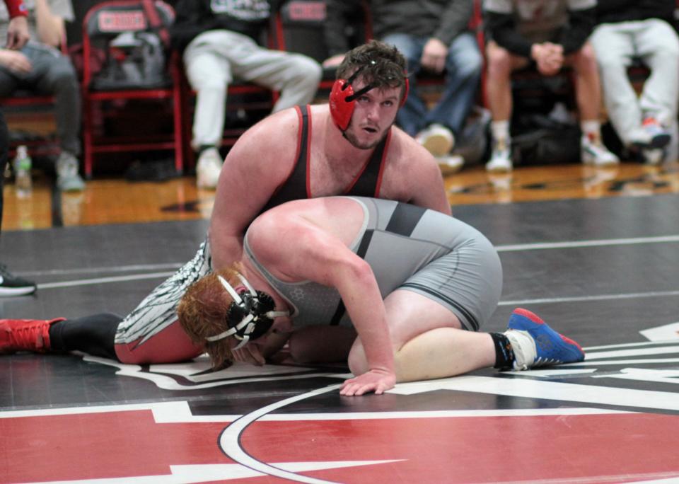 White Pigeon's Chaz Underwood beat Max Blerker at heavyweight in the regional finals on Wednesday.
