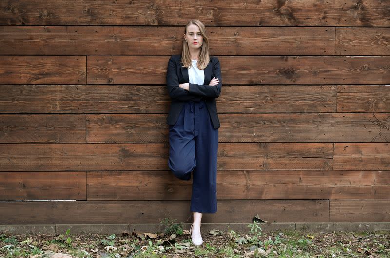 Freelance journalist Walters is pictured near her home after speaking to Reuters in London