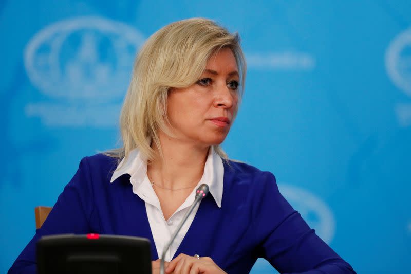 FILE PHOTO: Russia's Foreign Ministry spokeswoman Maria Zakharova attends the annual news conference of acting Foreign Minister Sergei Lavrov in Moscow