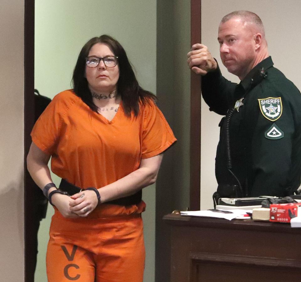 Nichole Maks enters the courtroom for a hearing, Friday, April 5, 2024, at the Justice Center in Daytona Beach.