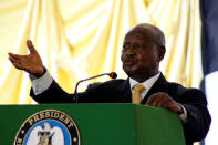 Ugandan President Yoweri Kaguta Museveni delivers a speech during the launch of the National Dialogue committee in Juba, South Sudan May 22, 2017. REUTERS/Jok Solomun