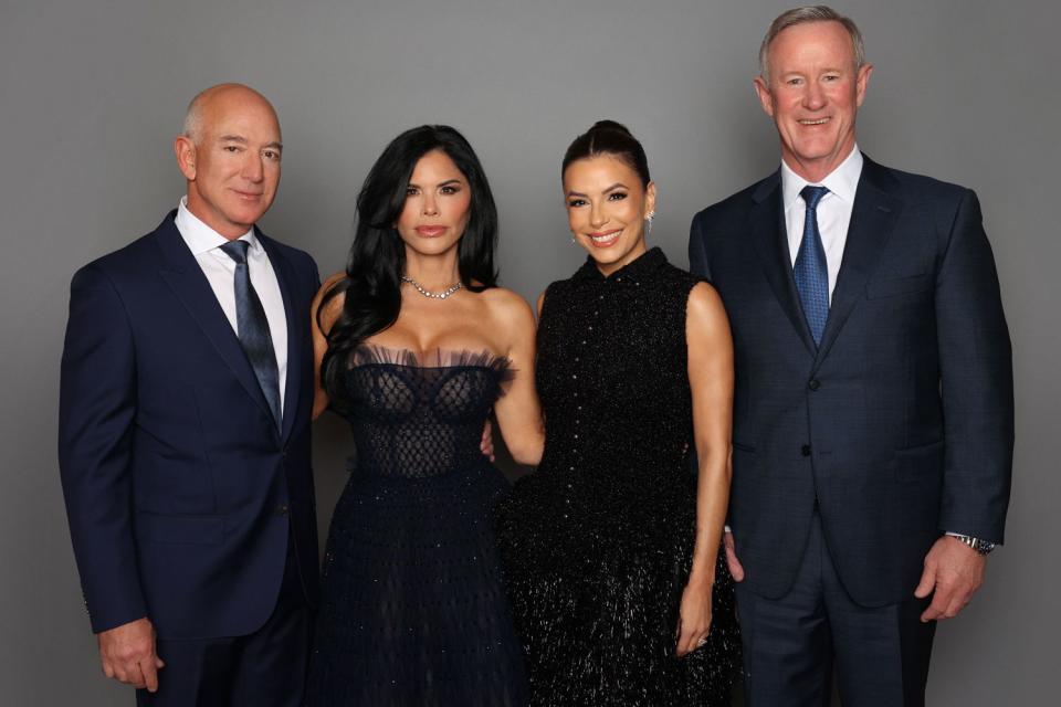 <p>Courtesy of the Bezos Courage and Civility Awards</p> Jeff Bezos, Lauren Sanchez, Eva Longoria and Bill McRaven