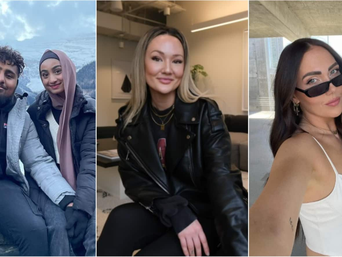 From left to right: Umar Khan, Atefah Khan, Mel Chow and Bailey Stanworth have all been sharing their experiences of moving to Calgary from bigger cities on Tiktok, inspiring others to do the same. (Submitted by the Khans/Mel Chow/Bailey Stanworth - image credit)