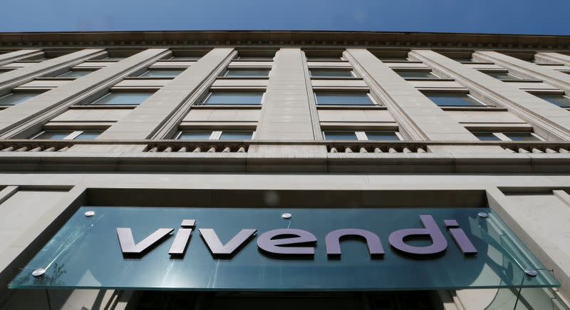 FILE PHOTO: A logo is seen over the main entrance of the entertainment-to-telecoms conglomerate Vivendi's headquarters in Paris